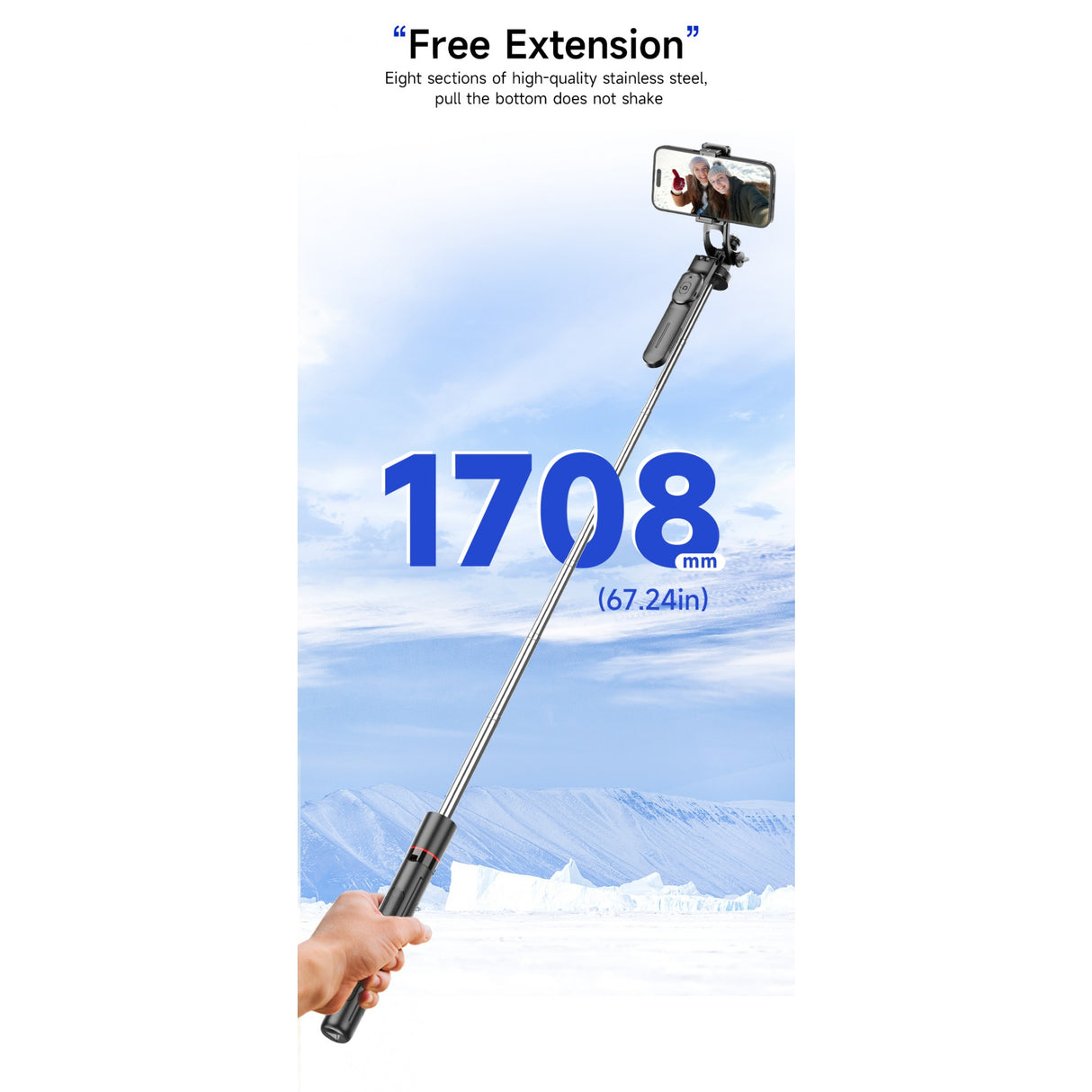 Selfie stick trepied Flippy F16 negru, suport ajustabil pentru telefon, vedere spate