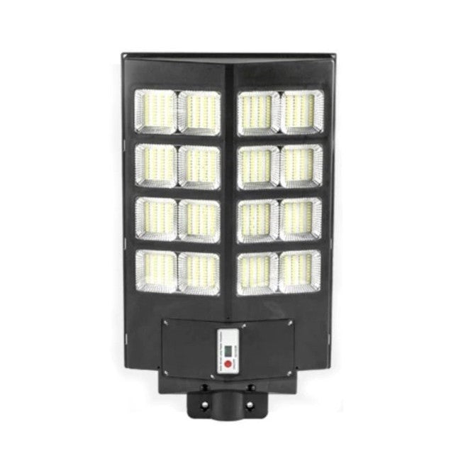 Lampa solara stradala Flippy, cu telecomanda, senzor de miscare si lumina, suport prindere, 640 LED-uri, IP65, ABS, 20AH, 400W, temperatura culoare 6500K, 59.7x34.8x7.2 cm, autonomie 10-12 ore, negru
