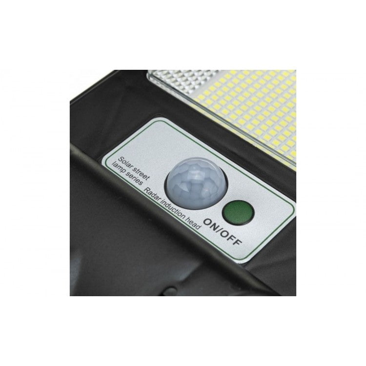 Lampa solara stradala Flippy, cu telecomanda, senzor de miscare si lumina, suport prindere, 240 LED-uri, IP65, ABS, 12AH, 250W, temperatura culoare 6500K, 70x18.8x5 cm, autonomie 10-12 ore, negru