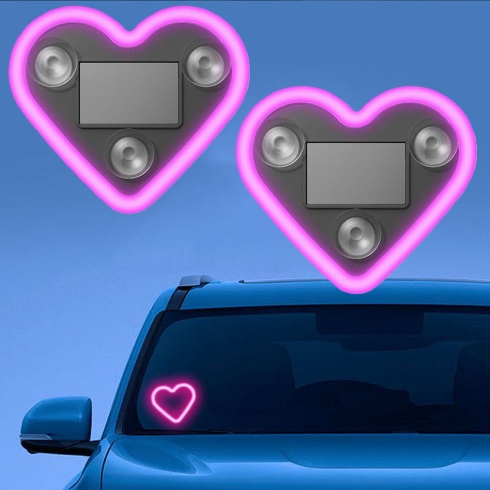 Lumina Auto Ambientala, Flippy, Model Inima, Incarcare Solara/USB, Afisaj Baterie, 9.7 x 8.4 x 1.6 cm, Roz