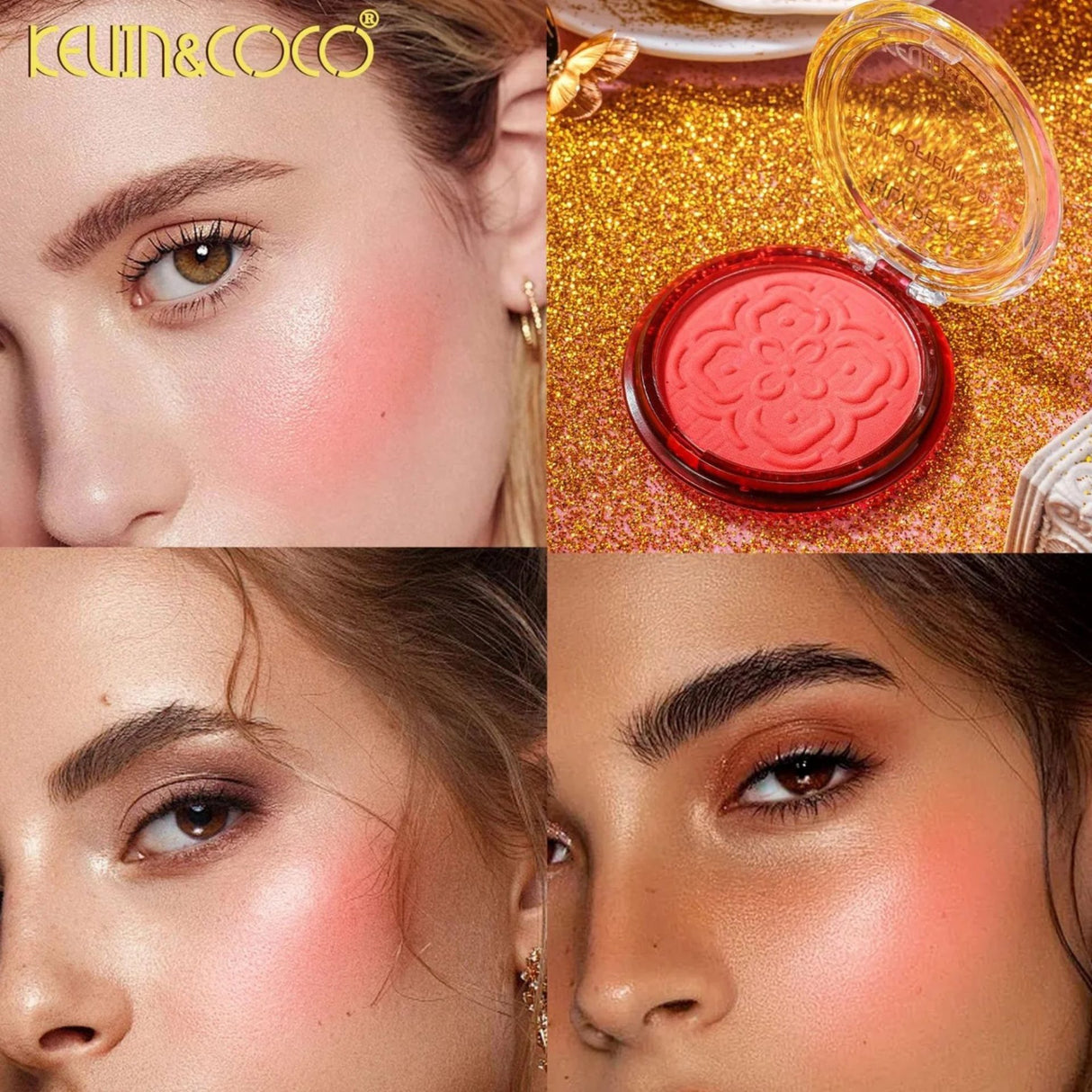 Fard de Obraz, Kevin&Coco, Blush Compact, Textura Fina,  Pentru Toate Tipurile de Ten , 9.3 g,  7.5 x 7.5 x 2.1 cm, Model Eternity, Roz/Coral - vivimall.ro