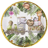 Farfurii Cartonate pentru Petreceri, Vivimall, Farfurii Cartonate de unica Folosinta pentru Zile de Nastere, Model Safari cu Animale, set 10 buc, Diametru 18 cm, Multicolor - vivimall.ro