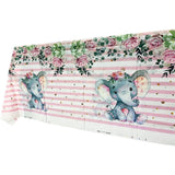 Fata de Masa, Vivimall, din Plastic, Imprimeu Elefanti, 180 x 108 cm, Roz