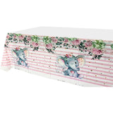 Fata de Masa, Vivimall, din Plastic, Imprimeu Elefanti, 180 x 108 cm, Roz