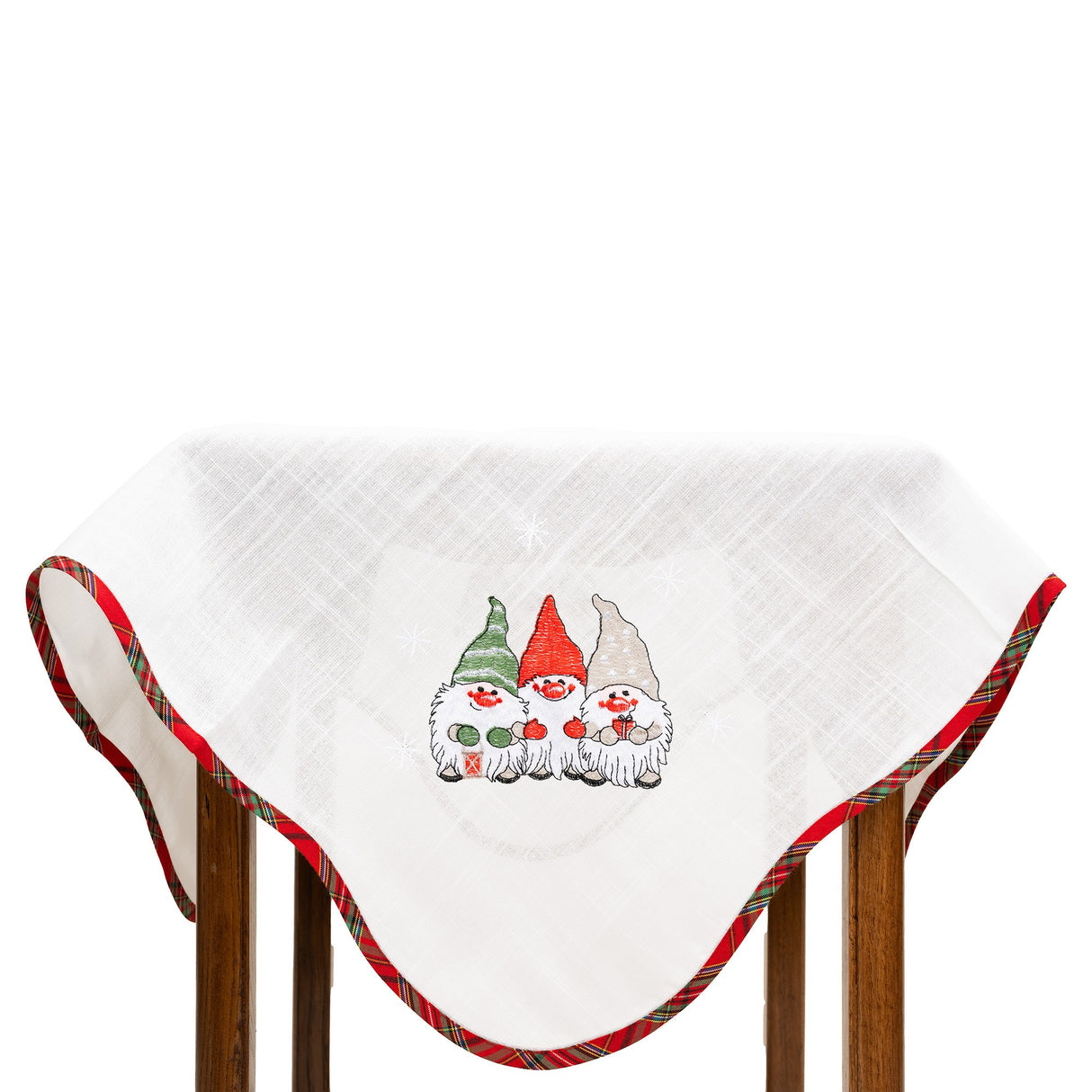 Fata de Masa Flippy, Material In Brodat, cu Motiv Trei Pitici, 85 x 85 cm, Alb