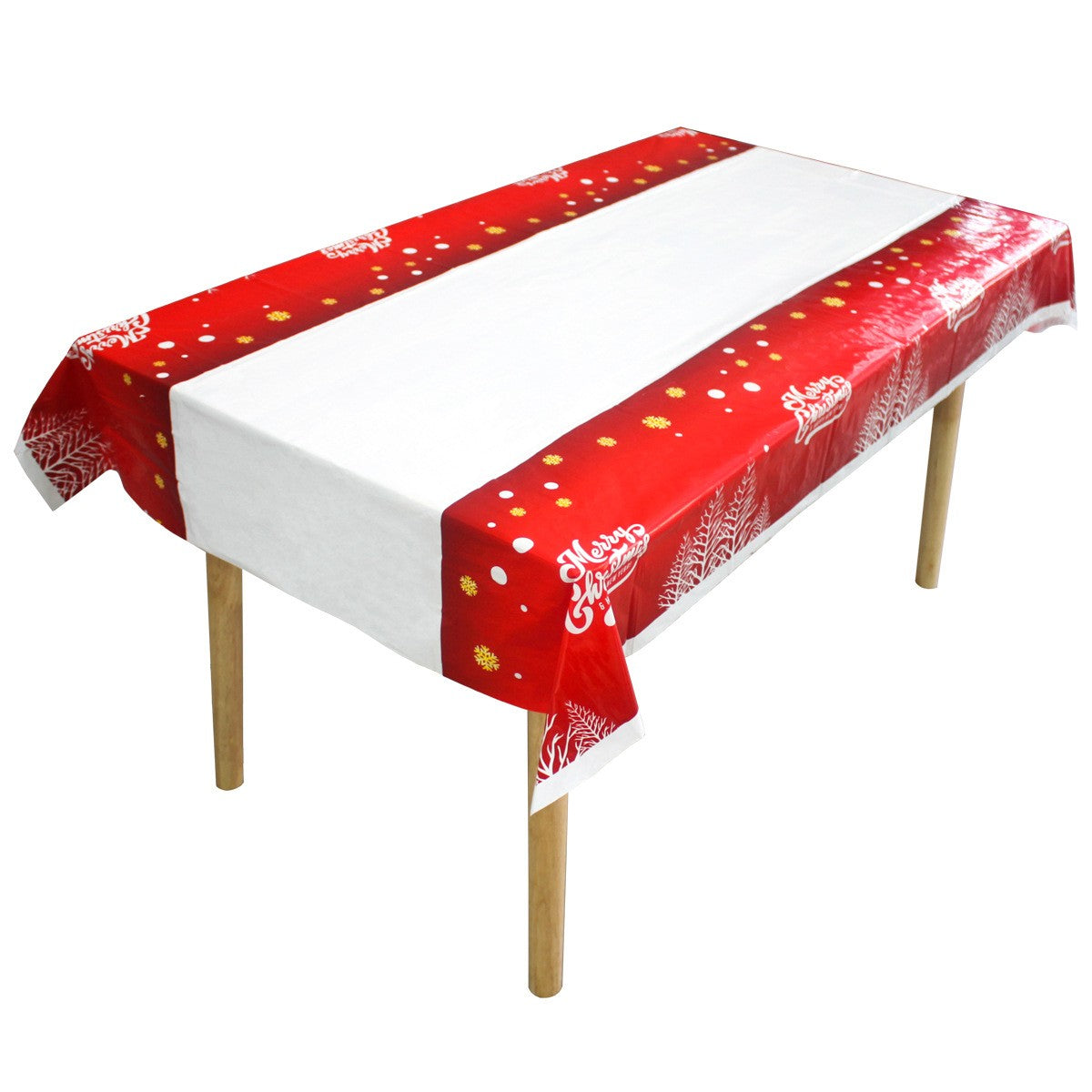 Fata De Masa Dreptunghiulara Pvc, 2.5 Mm Grosime, Imprimeu Merry Christmas, Potrivit Pentru Craciun, Utilizare Multipla, 180 X 108 Cm, Alb - vivimall.ro