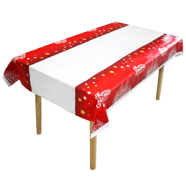 Fata de masa dreptunghiulara Vivimall, PVC, 2.5 mm grosime, imprimeu Merry Christmas, potrivit pentru Craciun, utilizare multipla, 180 x 108 cm, alb - vivimall.ro