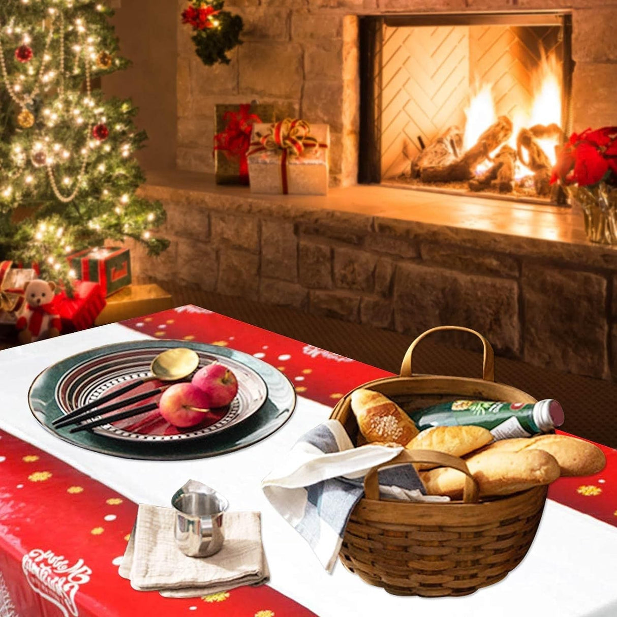 Fata De Masa Dreptunghiulara Pvc, 2.5 Mm Grosime, Imprimeu Merry Christmas, Potrivit Pentru Craciun, Utilizare Multipla, 180 X 108 Cm, Alb - vivimall.ro