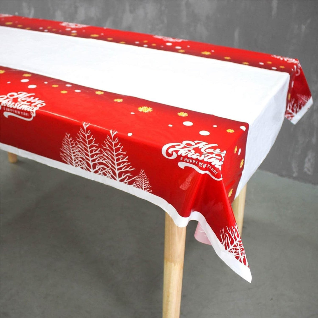 Fata De Masa Dreptunghiulara Pvc, 2.5 Mm Grosime, Imprimeu Merry Christmas, Potrivit Pentru Craciun, Utilizare Multipla, 180 X 108 Cm, Alb - vivimall.ro