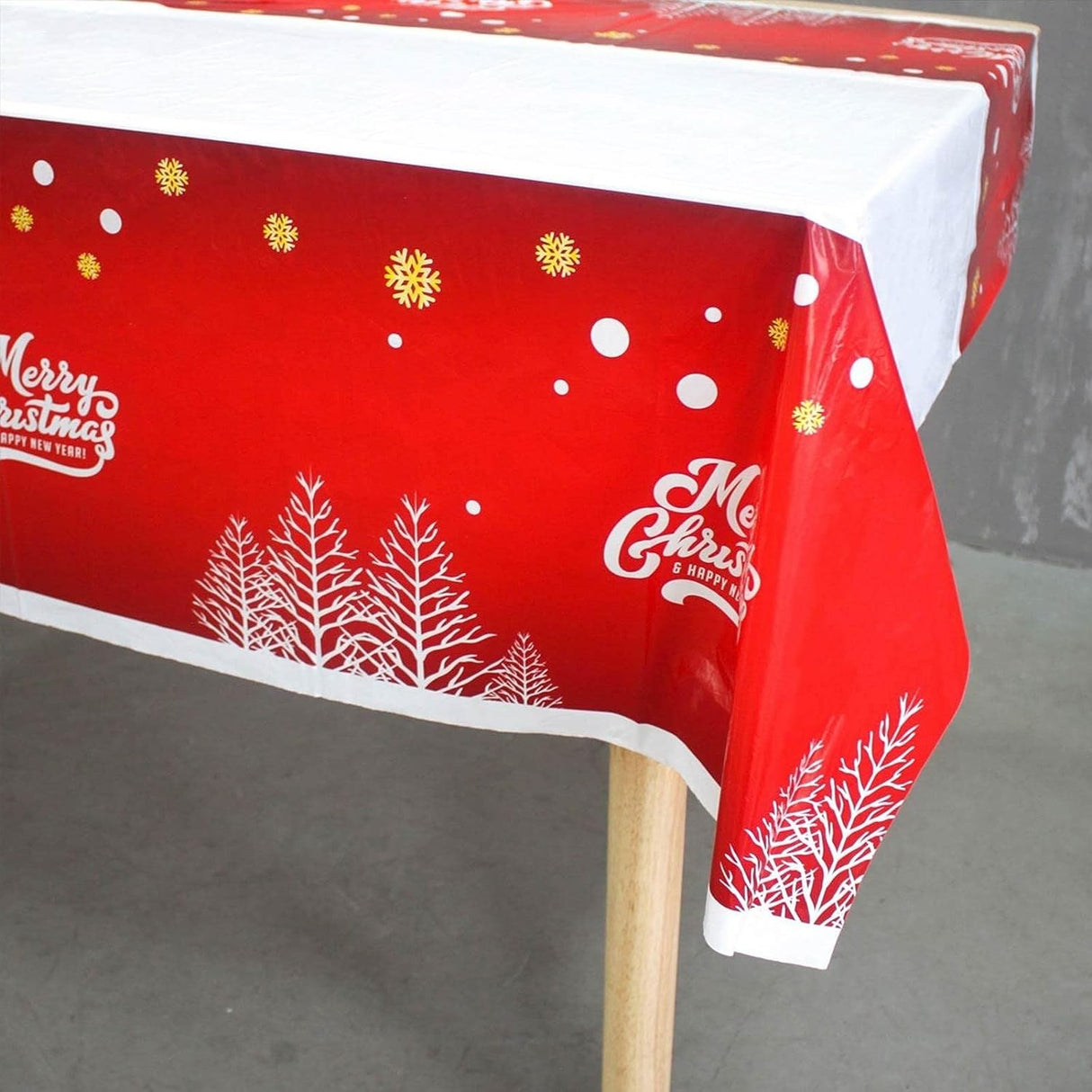 Fata De Masa Dreptunghiulara Pvc, 2.5 Mm Grosime, Imprimeu Merry Christmas, Potrivit Pentru Craciun, Utilizare Multipla, 180 X 108 Cm, Alb - vivimall.ro