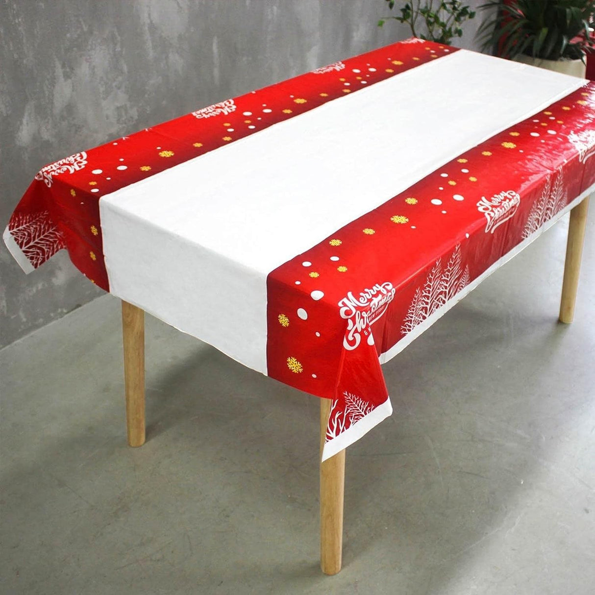 Fata De Masa Dreptunghiulara Pvc, 2.5 Mm Grosime, Imprimeu Merry Christmas, Potrivit Pentru Craciun, Utilizare Multipla, 180 X 108 Cm, Alb - vivimall.ro