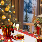 Fata de masa dreptunghiulara Flippy, PVC, 2.5 mm grosime, imprimeu Mos Craciun cu iepuras, potrivit pentru Craciun, utilizare multipla, 180 x 108 cm, alb