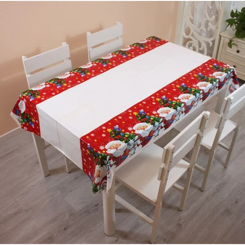 Fata De Masa Dreptunghiulara Pvc, 2.5 Mm Grosime, Imprimeu Mos Craciun Cu Iepuras, Potrivit Pentru Craciun, Utilizare Multipla