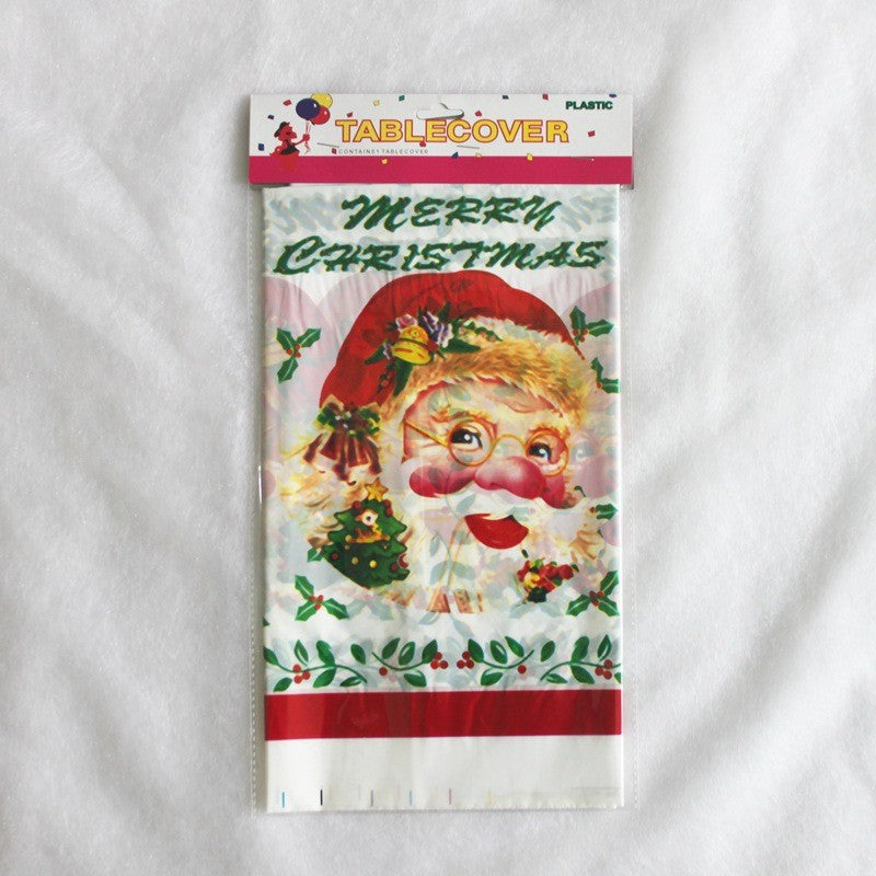 Fata de masa dreptunghiulara Flippy, PVC, 2.5 mm grosime, imprimeu Mos Craciun, potrivit pentru Craciun, utilizare multipla, 180 x 108 cm, alb - vivimall.ro