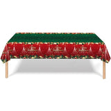 Fata de Masa Festiva, Vivimall, Dreptunghiulara, Imprimeu Merry Christmas, Tema Craciun, Rezistenta la Apa, din PVC, 137 x 274 cm, Rosu/Verde