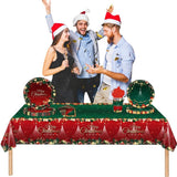 Fata de Masa Festiva, Vivimall, Dreptunghiulara, Imprimeu Merry Christmas, Tema Craciun, Rezistenta la Apa, din PVC, 137 x 274 cm, Rosu/Verde