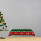 Fata de Masa Festiva, Vivimall, Dreptunghiulara, Imprimeu Merry Christmas, Tema Craciun, Rezistenta la Apa, din PVC, 137 x 274 cm, Rosu/Verde