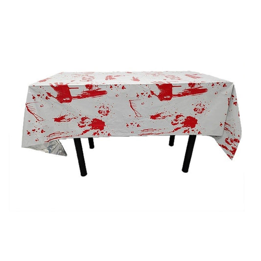 Fata de Masa, Flippy, din Folie, Imprimeu Halloween - Help Me, 137 x 183 cm, Alb/Rosu