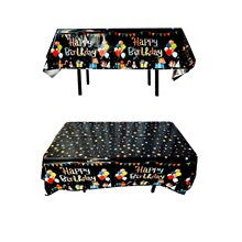 Fata de Masa, Vivimall, din Folie, Imprimeu Happy Birthday cu Baloane, 137 x 183 cm, Negru