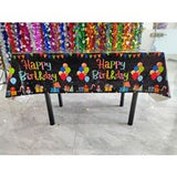 Fata de Masa, Vivimall, din Folie, Imprimeu Happy Birthday cu Baloane, 137 x 183 cm, Negru