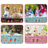 Fata de Masa, Vivimall, din Folie, Imprimeu Happy Birthday cu Baloane, 137 x 183 cm, Negru