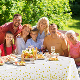 Fata de Masa, Vivimall, din Folie, Imprimeu Stele Aurii, Impermeabila, 137 x 183 cm, Alb