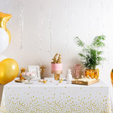 Fata de Masa, Vivimall, din Folie, Imprimeu Stele Aurii, Impermeabila, 137 x 183 cm, Alb