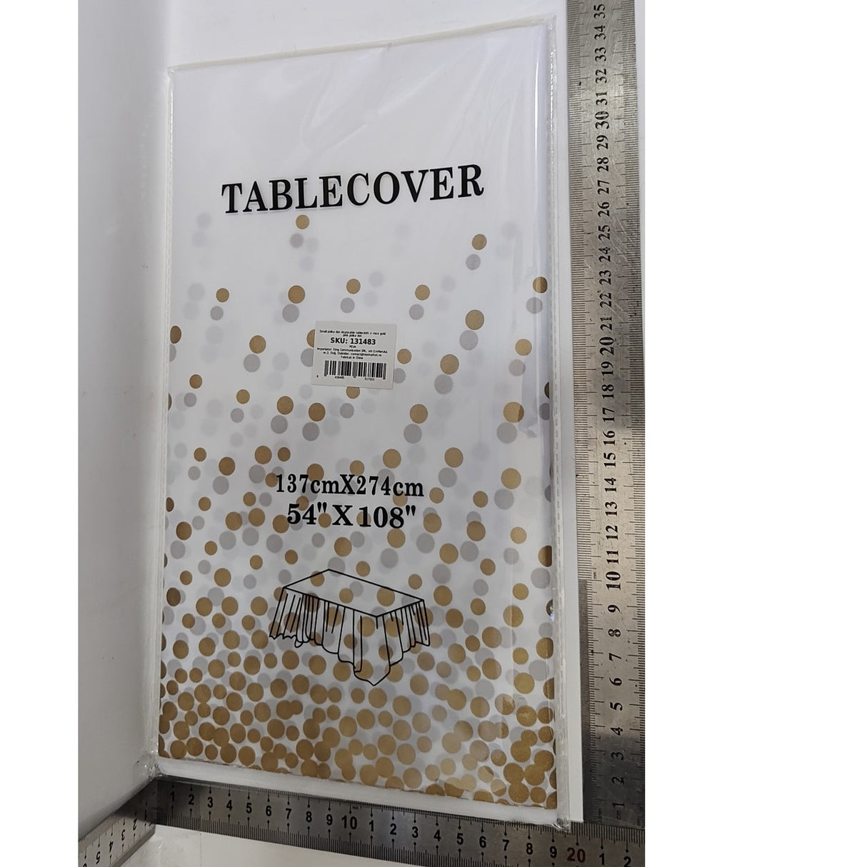 Fata de Masa, Vivimall, din PEVA, Imprimeu Buline, 137 x 274 cm, Impermeabila, Fara Pete, Curatare Rapida, Crem