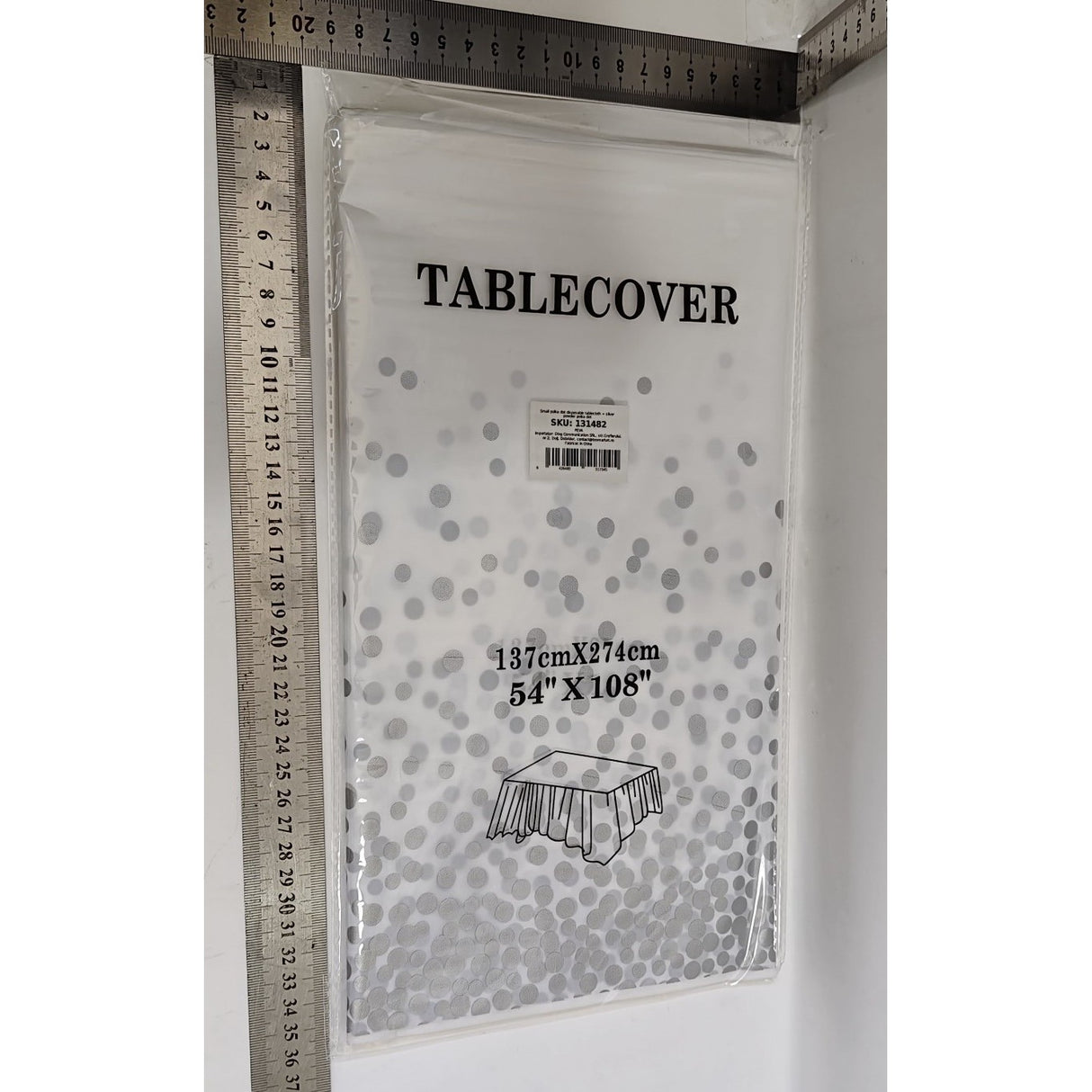 Fata de Masa, Vivimall, din PEVA, Imprimeu Buline, 137 x 274 cm, Impermeabila, Fara Pete, Curatare Rapida, Gri