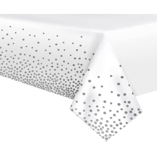 Fata de Masa, Flippy, din PEVA, Imprimeu Buline, 137 x 274 cm, Impermeabila, Fara Pete, Curatare Rapida, Gri