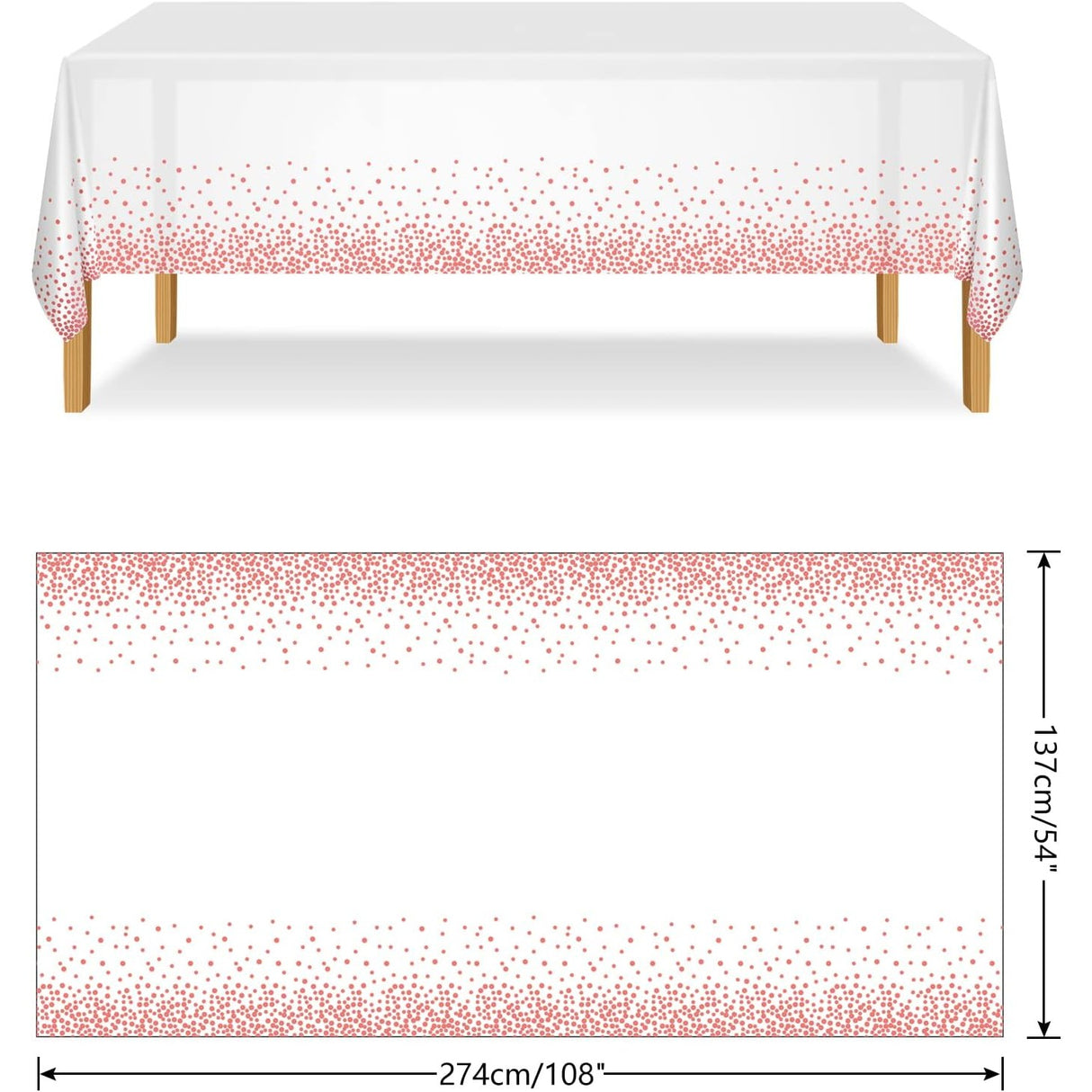 Fata de Masa, Vivimall, din PEVA, Imprimeu Buline, 137 x 274 cm, Impermeabila, Fara Pete, Curatare Rapida, Roz Gold