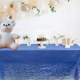 Fata de Masa, Vivimall, din PEVA, Imprimeu Buline Argintii, 137 x 274 cm, Impermeabila, Fara Pete, Curatare Rapida, Albastru Inchis