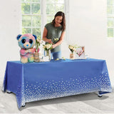 Fata de Masa, Vivimall, din PEVA, Imprimeu Buline Argintii, 137 x 274 cm, Impermeabila, Fara Pete, Curatare Rapida, Albastru Inchis