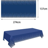 Fata de Masa, Vivimall, din PEVA, Imprimeu Buline Argintii, 137 x 274 cm, Impermeabila, Fara Pete, Curatare Rapida, Albastru Inchis