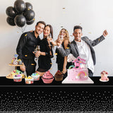 Fata de Masa, Vivimall, din PEVA, Imprimeu Buline Argintii, 137 x 274 cm, Impermeabila, Fara Pete, Curatare Rapida, Negru