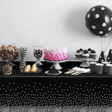 Fata de Masa, Vivimall, din PEVA, Imprimeu Buline Argintii, 137 x 274 cm, Impermeabila, Fara Pete, Curatare Rapida, Negru