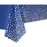 Fata de Masa, Vivimall, din PEVA, Imprimeu Buline Argintii, 137 x 274 cm, Impermeabila, Fara Pete, Curatare Rapida, Albastru Inchis