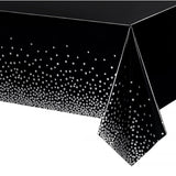 Fata de Masa, Vivimall, din PEVA, Imprimeu Buline Argintii, 137 x 274 cm, Impermeabila, Fara Pete, Curatare Rapida, Negru