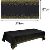 Fata de Masa, Vivimall, din PEVA, Imprimeu Buline Aurii, 137 x 274 cm, Impermeabila, Fara Pete, Curatare Rapida, Negru