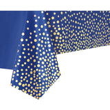 Fata de Masa, Vivimall, din PEVA, Imprimeu Buline Aurii, 137 x 274 cm, Impermeabila, Fara Pete, Curatare Rapida, Albastru Inchis