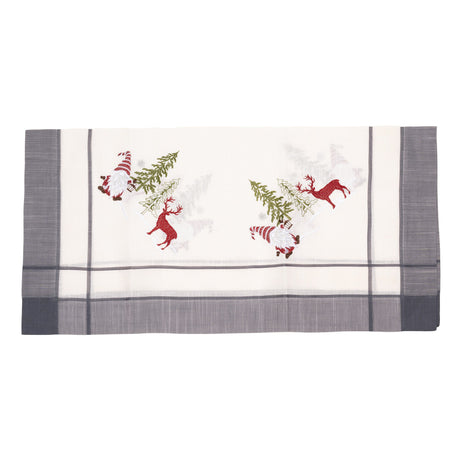 NU ARE - Fata de Masa Flippy, Material In Brodat, cu Motiv mos Craciun si Reni, 85 x 85 cm, Gri