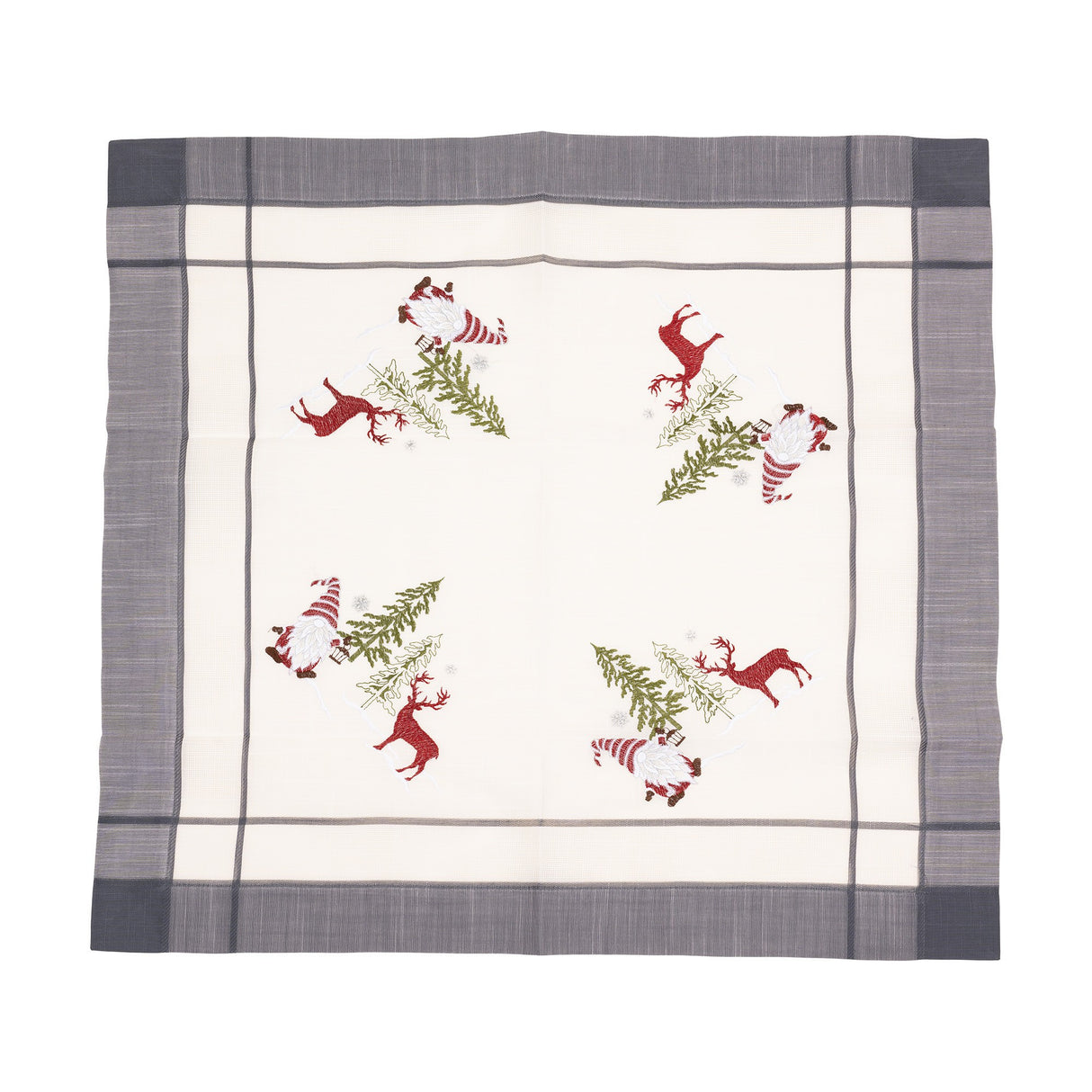 NU ARE - Fata de Masa Flippy, Material In Brodat, cu Motiv mos Craciun si Reni, 85 x 85 cm, Gri