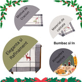 NU ARE - Fata de Masa Flippy, Material In Brodat, cu Motiv mos Craciun si Reni, 85 x 85 cm, Gri