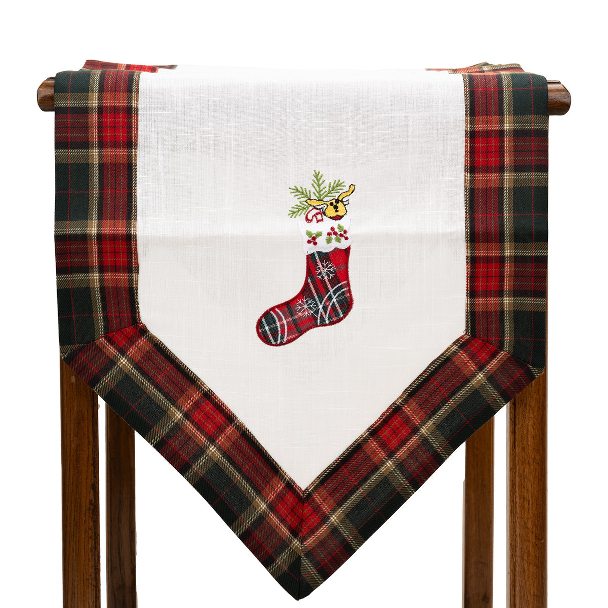 Fata de Masa Flippy, Material In Brodat, cu Motive de Craciun Ghetute, 180 x 40 cm, Alb