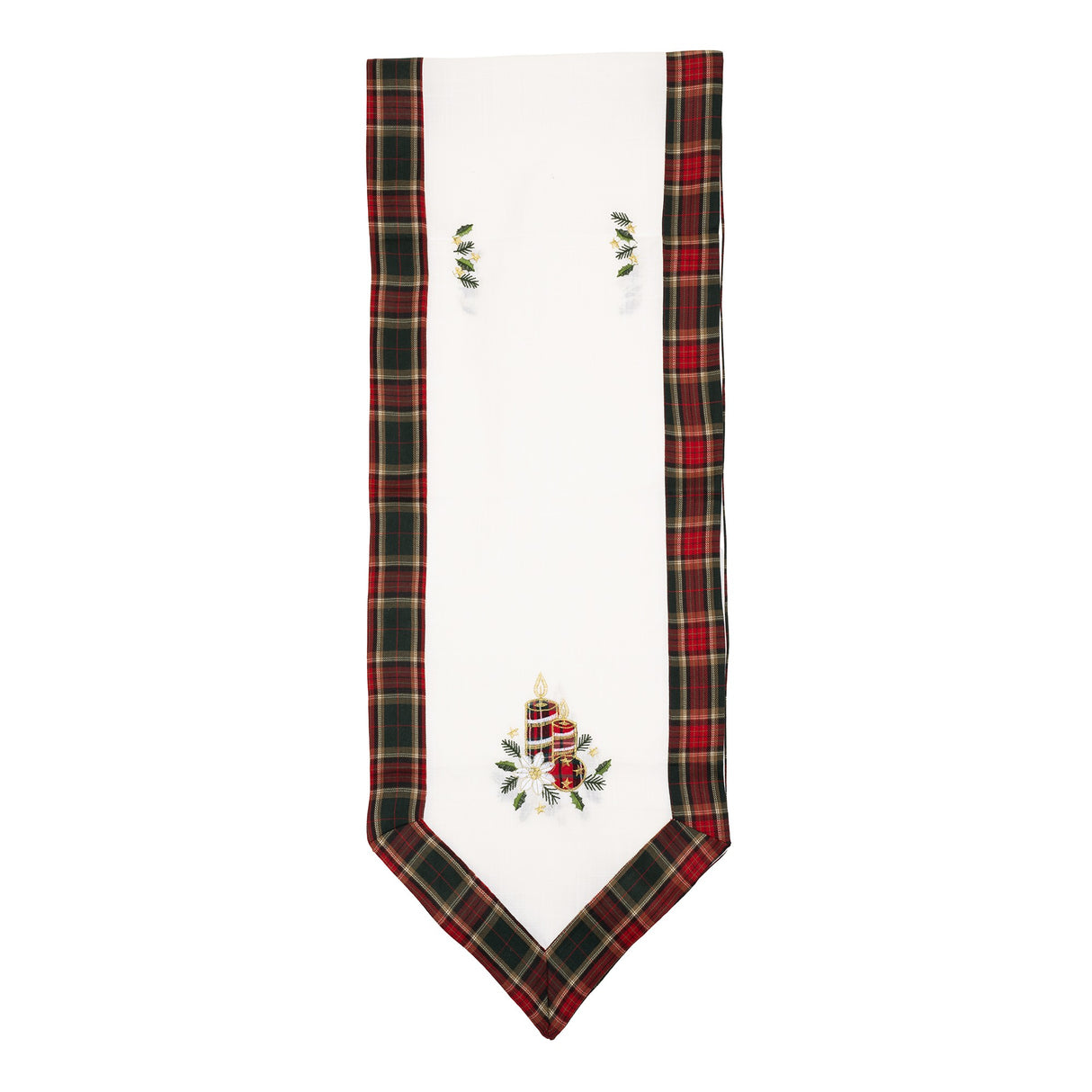 Fata de Masa Flippy, Material In Brodat, cu Motive de Craciun Lumanari, 180 x 40 cm, Alb