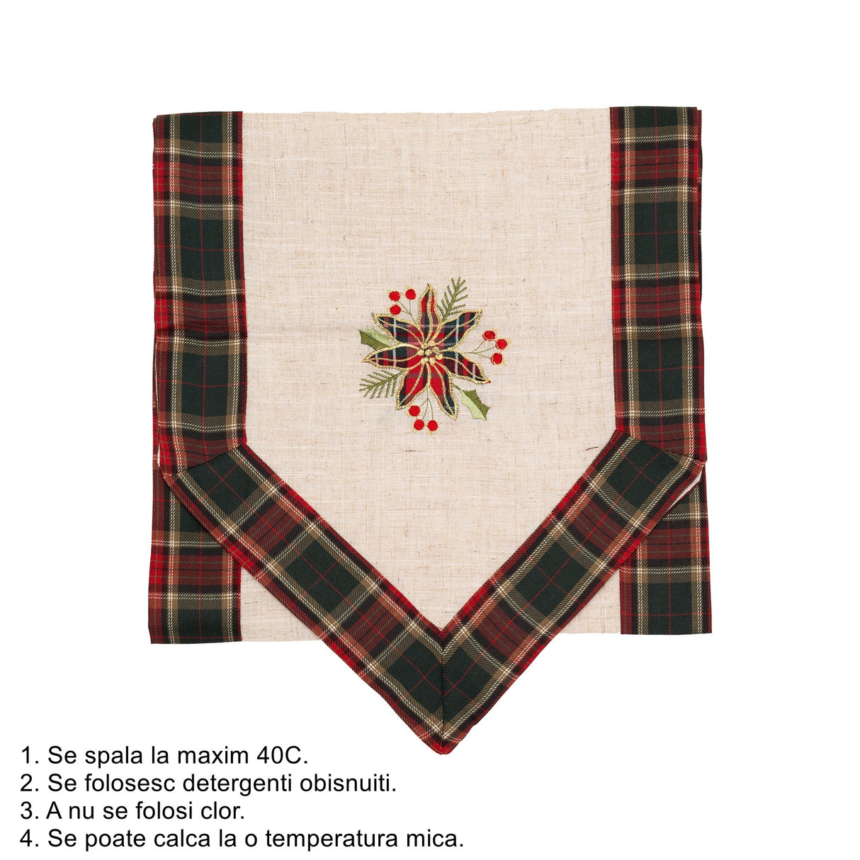 Fata De Masa Material In Brodat, Cu Motive Florale De Craciun, Crem - vivimall.ro