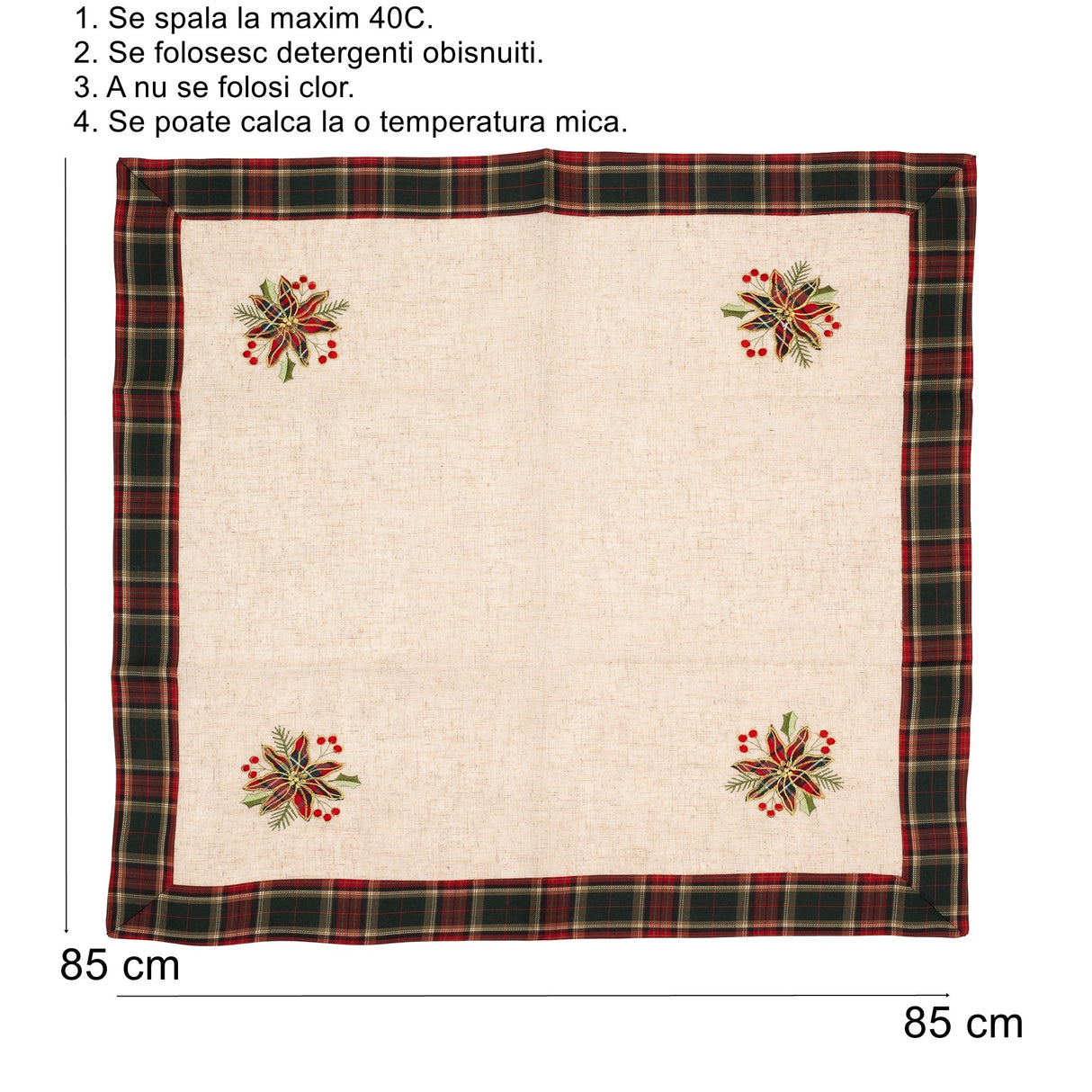 Fata De Masa Material In Brodat, Cu Motive Florale De Craciun, Crem - vivimall.ro