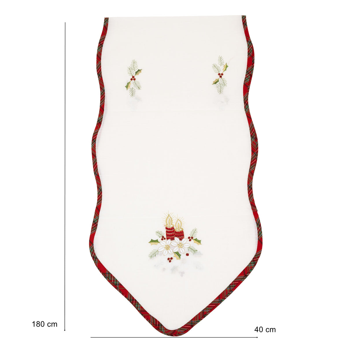 Fata de Masa Flippy, Material In Brodat, cu Motive Florale de Craciun si Lumanari, 180 x 40 cm, Alb