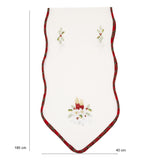 Fata de Masa Flippy, Material In Brodat, cu Motive Florale de Craciun si Lumanari, 180 x 40 cm, Alb