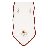 Fata de Masa Flippy, Material In Brodat, cu Motive Florale de Craciun si Lumanari, 180 x 40 cm, Alb